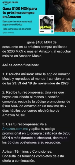 $100 de ahorro en Amazon al escuchar 1 canción en Amazon Music
