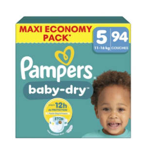 Couches Bébés Baby-Dry 11-16kg Taille 5 PAMPERS à 35,90€