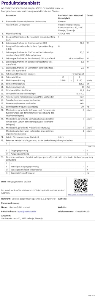 Hisense 43E7DS 43 inch voor €229 bij Amazon
