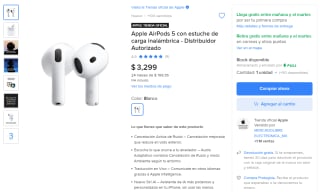 Apple AirPods 5 con estuche de carga inalámbrica por $3,074 en Mercado Libre