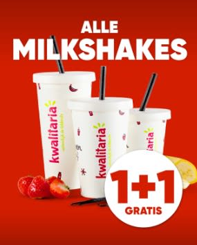 1+1 gratis op alle milkshakes bij Kwalitaria
