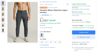 Pantalón Deportivo Wilson Mediano por $291 | Mercado Libre
