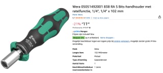 Wera 838 RA S bithandhouder met ratelfunctie, voor €11,03 bij Amazon