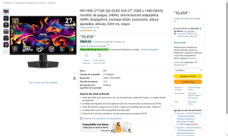 Monitor MSI MAG 271QP QD-OLED 27" QHD 240Hz por $8,891 | Amazon