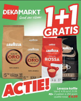 1+1 gratis op Lavazza-koffie bij DekaMarkt