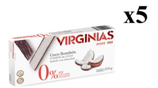 5 x Virginias Turrón coco bombón 0% azúcares añadidos chocolate negro 200 g por 9.95€