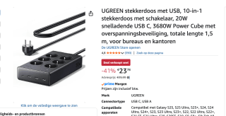 UGREEN - Stekkerdoos - 10-in-1 - Met USB voor €23,78 bij Amazon
