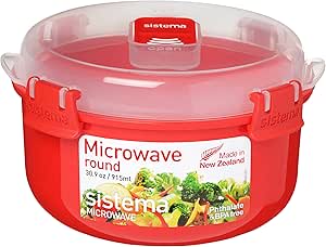 Sistema Microwave Round Bowl 915ml – £3, BPA-Free, Red/Clear