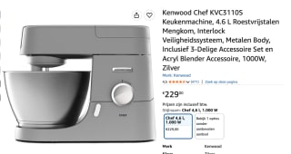 Kenwood Chef KVC3110S Keukenmachine, 4.6 L voor €229 bij Amazon