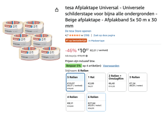 TESA Economy afplakband beige 50 m x 30 mm 5 stuks voor €10,07 bij Amazon