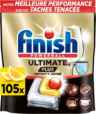 Finish Ultimate Plus Infinity Shine 105 pastilles (citron) pour 16,19€ chez Amazon