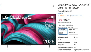 Smart TV LG 42C54LA 42" 4K Ultra HD HDR OLED voor €659 bij Amazon