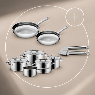 Pack de 2 sartenes Profi, batería Aparto 5 piezas y prensador por 186,99€ en WMF