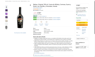 Baileys Irish Cream 700ml por $278 | Oferta Amazon
