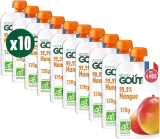 GOOD GOÛT Gourdes Mangue 10x120g pour 8,00€ chez Amazon