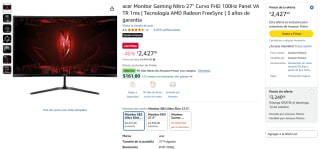 Monitor Acer Nitro 27" 100Hz 1ms por $2,427 | Oferta Amazon