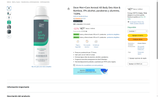 Dove Men+Care Aerosol 150ml por $47 | Amazon