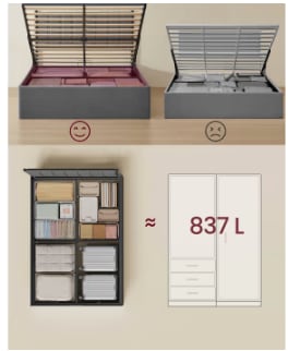 Cadre de lit Mazey 140 x 190 cm sommier relevable avec rangement gris foncé à 199,99€