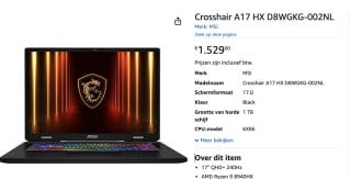 MSI Crosshair A17 HX D8WGKG-002NL 17" voor €1529 bij Amazon