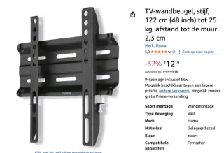 Vaste tv-muurbeugel van 122 cm (48 inch) tot 25 kg voor €12,19 bij Amazon