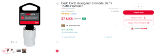 Dado Corto Hexagonal Cromado 1/2" X 15Mm Promaker por $7 | Sears
