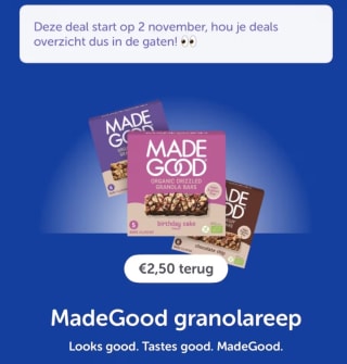 €2,50 cashback op MadeGood granolareep bij Tikkie