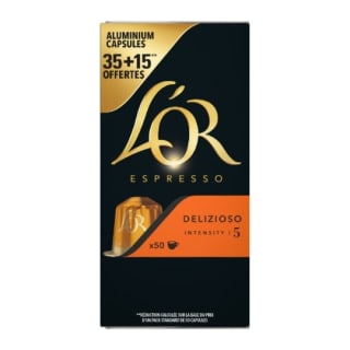 Café Capsules Delizioso Intensité 5 (boîte de 50) pour 9,85€ chez Carrefour