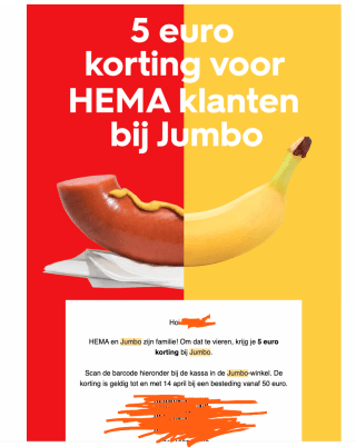 5 euro korting bij HEMA en/of JUMBO