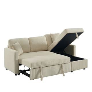 Canapé d'angle convertible KIM en velours côtelé beige pour 449,99€ chez But