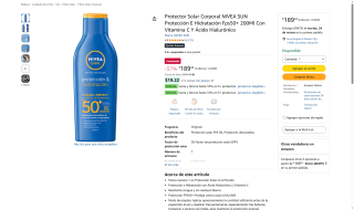 Protector Solar NIVEA SUN FPS50+ 200ml Vitamina C por $189 | Amazon