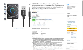 Adaptador Bluetooth UGREEN 5.4 para Auto por $399 | Amazon