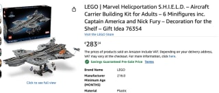 LEGO Marvel 76354 S.H.I.E.L.D. Helicarrier voor €283,24 bij Amazon
