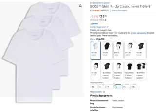 3-Pack HUGO BOSS T-Shirt round neck Classic voor €21,95 bij Amazon