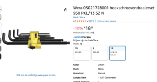 Wera Imperial-inbussleutelset voor €18,28 bij Amazon