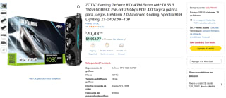 Tarjeta ZOTAC RTX 4080 Super 16GB GDDR6X por $20,700 | Amazon