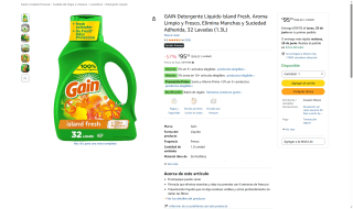 Detergente Gain Island Fresh 1.3L por $95 | Oferta Amazon