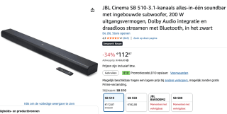 JBL SB510 - 2.1 Soundbar met Draadloze Subwoofer voor €102,87 dmv code bij Amazon