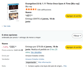 Blu-ray Evangelion 3.0+1.01 por $395 | Oferta Amazon