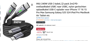 INIU 240W USB C-kabel, [2-pack 2m] voor €8,58 bij Amazon