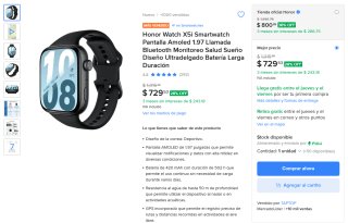 Honor Watch X5i por $730 en Mercado Libre