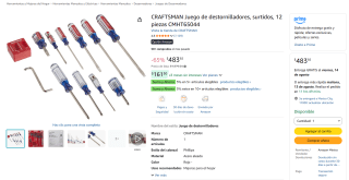 Juego de 12 Destornilladores CRAFTSMAN por $484 en Amazon