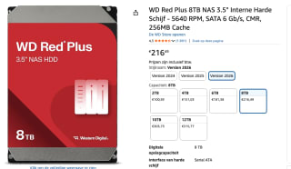 Western Digital Red Plus WD80EFPX 8TB voor €215,49 bij Amazon