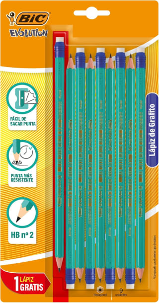 BIC Lápiz de Grafito Evolution HB #2 (8 Piezas + 1 Gratis) por $18 en Amazon