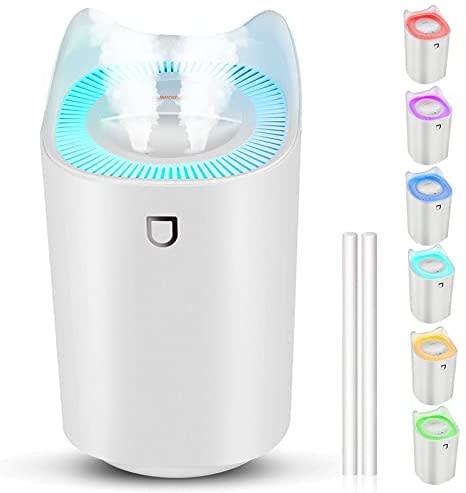 StillCool Humidificador de Silencioso para Bebes, 3L 20 Horas Difusor de Aromas Ultrasónico Auto-Apagado con Luz Colorida, 2 Boquillas y 3 Modos para Dormitorio Oficina y Coche - Blanco