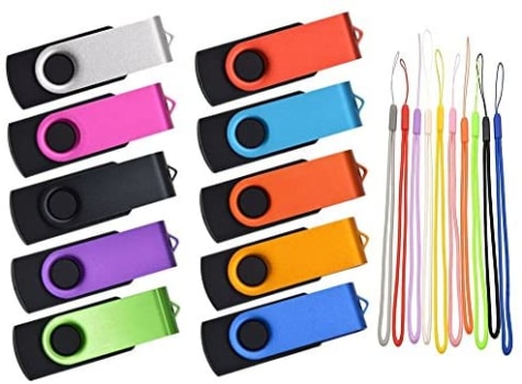10 Piezas Memorias USB 16GB Pendrives, Kepmem Portátil y Económico Pen Drive 16 Giga Llave USB 2.0 Memoria Externo Stick, Metal Llavero Flash Drive 16 GB Almacenamiento de Datos, Colores con Cuerdas