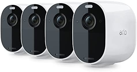 Arlo Essential Spotlight, 4 cámaras de vigilancia exterior WiFi 1080p, detector de movimiento, visión nocturna, audio bidireccional, Con una prueba gratuita de 90 días de Arlo Secure, Blanco