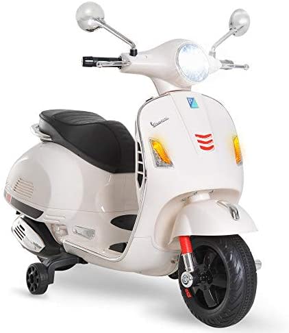 HOMCOM Moto Eléctrica Infantil Coche Triciclo Vespa Scooter Eléctrico a Batería con Luz MP3 USB Bocina para Niños Más de 3 Años Carga 30kg