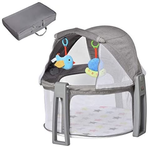 HOMCOM Cuna de Viaje Plegable y Portátil Cuna Infantil para Bebé con Bolsa de Transporte Dosel Extraíble Colchón hasta 15 kg 70x74x78 cm Gris