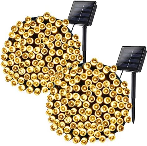 Qedertek Guirnalda Luces Exterior Solar,26M 240 LED Luces Solar de Navidad,Luz Solar de Exterior Resistente Al Agua,Luces Blanco Calido Decoración Para Arboles de Navidad,Bodas,Patio,Jardines(2 Pack)