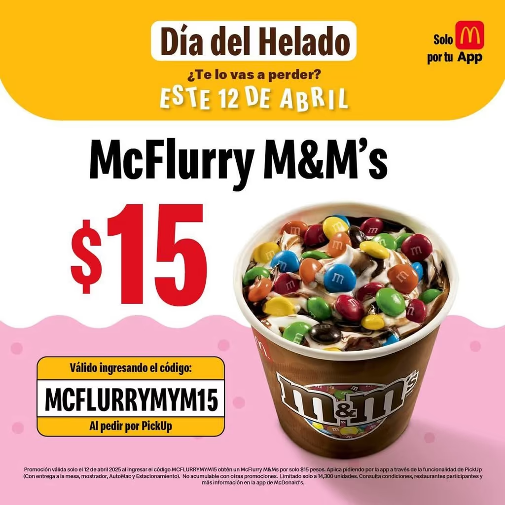 Cupón McDonald's: McFlurry M&M por $15 (12/4)